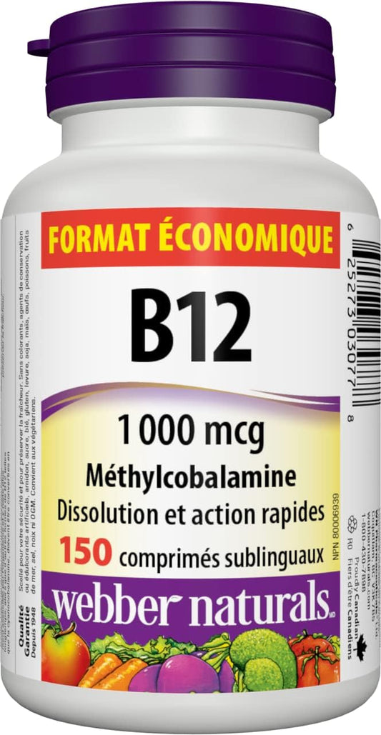 Webber Naturals Vitamin B12 1000 mcg, Quick Dissolve, 150 Tablets, Supports Energy Production and Metabolism