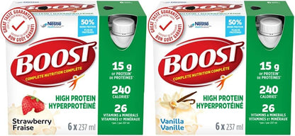 BOOST High Protein Meal Replacement Drink, Strawberry 24 x 237 ml & High Protein Meal Replacement Drink, Vanilla, 24 x 237 ml