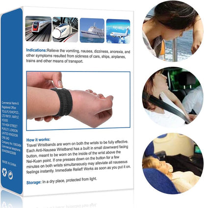 旅行手環，旅行暈車緩解腕帶，自然緩解噁心，4 對（黑色+灰色）
