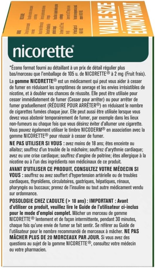 Nicorette 戒烟辅助剂 | 尼古丁口香糖戒烟辅助剂（新鲜水果 2 毫克，210 片 + 肉桂 2 毫克，105 片）