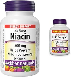 Webber Naturals 烟酸 500毫克，90粒胶囊，不引起潮红，维生素B3补充剂和维生素B100复合物，缓释型，140片，支持能量产生