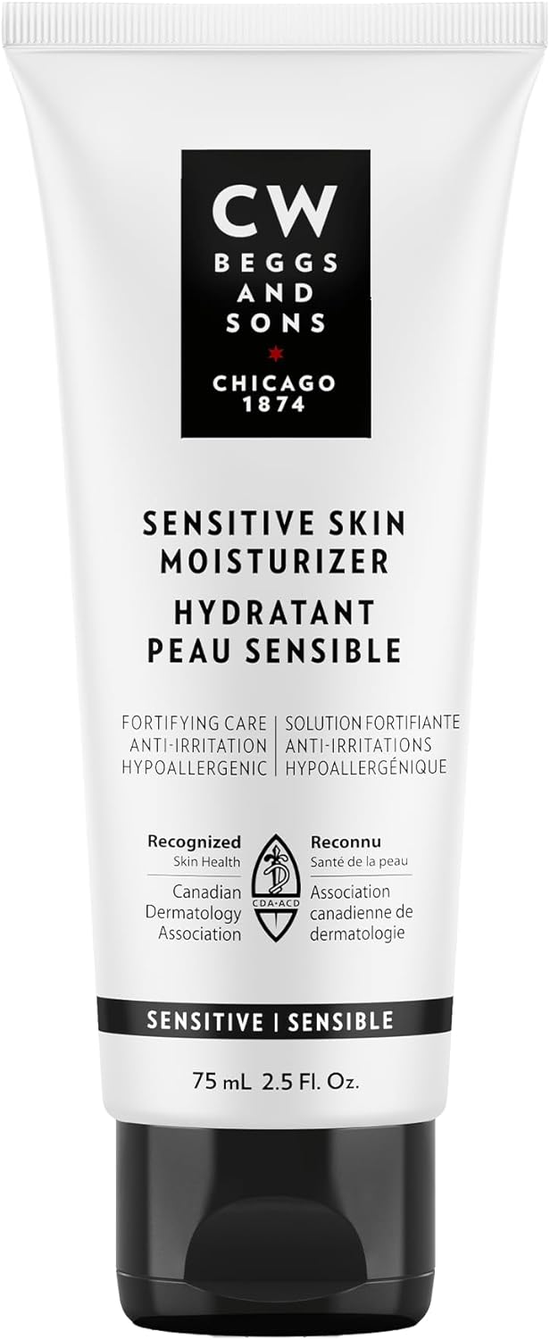 CW Beggs Sensitive Skin Moisturizer for Men, Sensitive Skin, Face Cream, Hypoallergenic, Fragrance-Free, Paraben-Free, Alcohol-Free, Mineral Oil-Free, Cruelty-Free