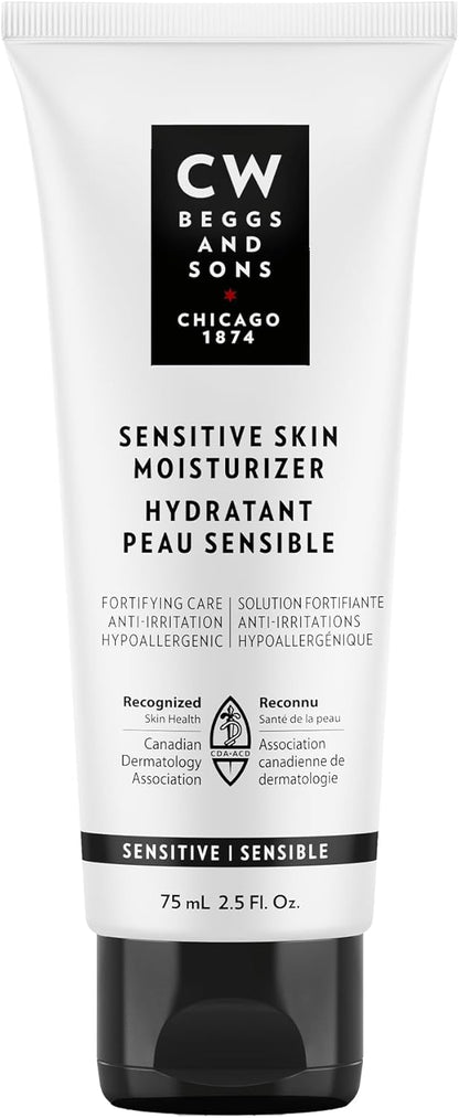 CW Beggs Sensitive Skin Moisturizer for Men, Sensitive Skin, Face Cream, Hypoallergenic, Fragrance-Free, Paraben-Free, Alcohol-Free, Mineral Oil-Free, Cruelty-Free