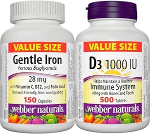 Webber Naturals Gentle Iron Supplement + Vitamin D3 1000 IU Bundle