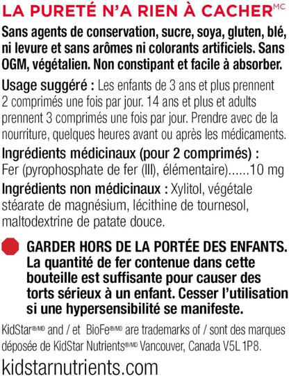 Kidstar Nutrients - BioFe 純鐵 5 毫克，60 片咀嚼片，30 天用量 - 有助於預防缺鐵性貧血 - 不會引起胃部不適和便秘 - 純素、非基因改造、無麩質和無糖