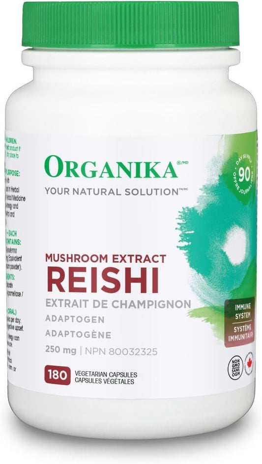 Organika Mushroom Extract - Reishi 180 Vcaps & L-Theanine Bonus Size 110 vcaps-Relaxation Promotion, Stress Support, Pure Natural Source