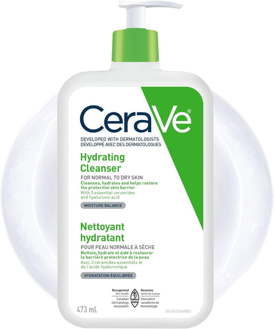 CeraVe Hydrating Face Wash, Daily, Gentle Moisturizing Non-Foaming Facial Cleanser for Men & Women with Hyaluronic Acid, Ceramides, Glycerin. Suitable for Dry & Sensitive Skin, Fragrance-Free, 473ML