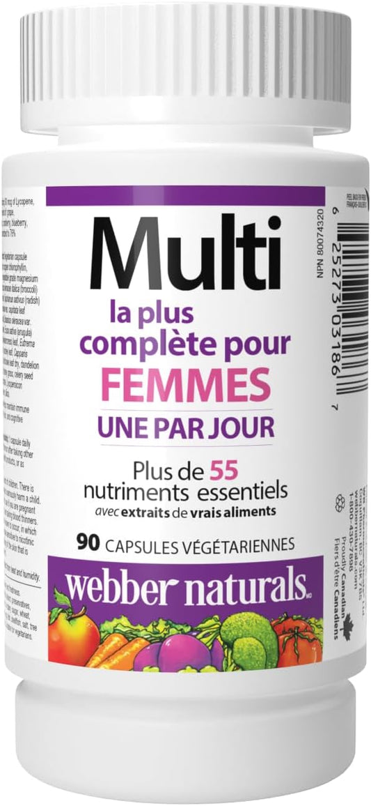 Webber Naturals Most Complete Multi For Women, 90 Capsules, One-Per-Day, Over 55 Vitamins, Minerals, and Whole Food Fruit and Vegetable Sources per Capsule, Vegetarian