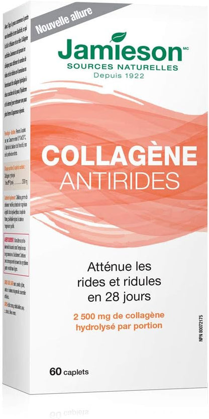 Jamieson 胶原蛋白抗皱片 - 2,500 毫克水解胶原蛋白，60 片（1 包）和维生素 B12（钴胺素）1200 微克，定时释放，80 片
