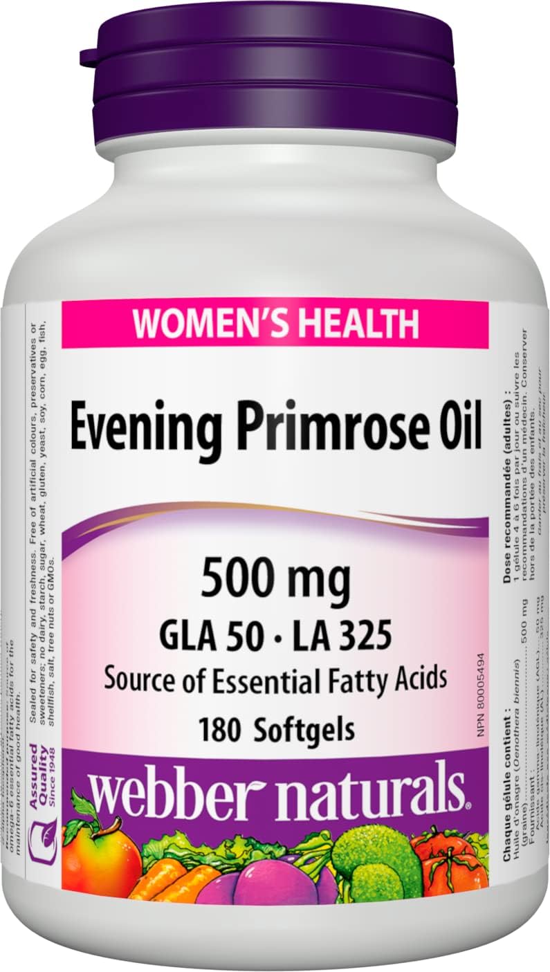 Webber Naturals 月見草油 500 毫克，180 粒軟膠囊，Omega-6 必需脂肪酸來源