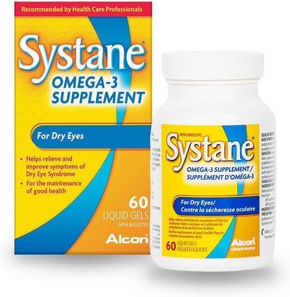 Systane Omega-3 Supplement for Dry Eyes, Eye Supplement for Adults, Tear Film Support, Tear film Support, Ocular Supplement for Dry Eyes - 60 Liquid Gels
