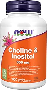NOW Supplements, 膽鹼和肌醇 500 毫克，健康神經傳導*，神經系統健康，100 粒膠囊