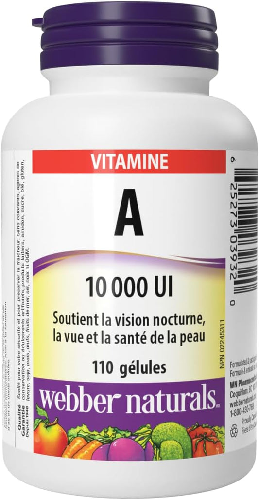 Webber Naturals 维生素 A 10,000 IU，110 粒软胶囊，有助于维持眼部和皮肤健康