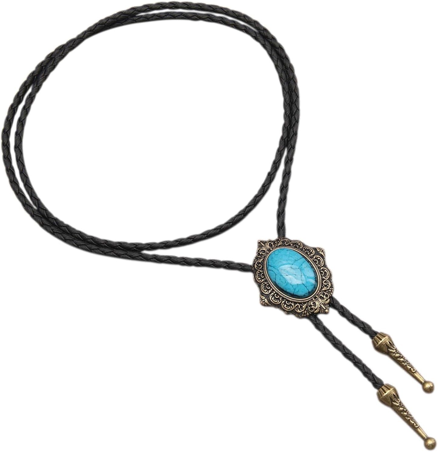 Joxevyia - 绿松石男士波洛领带西部牛仔领带男女通用配饰伴郎礼物，Jbl007-turquoise-gold，Único