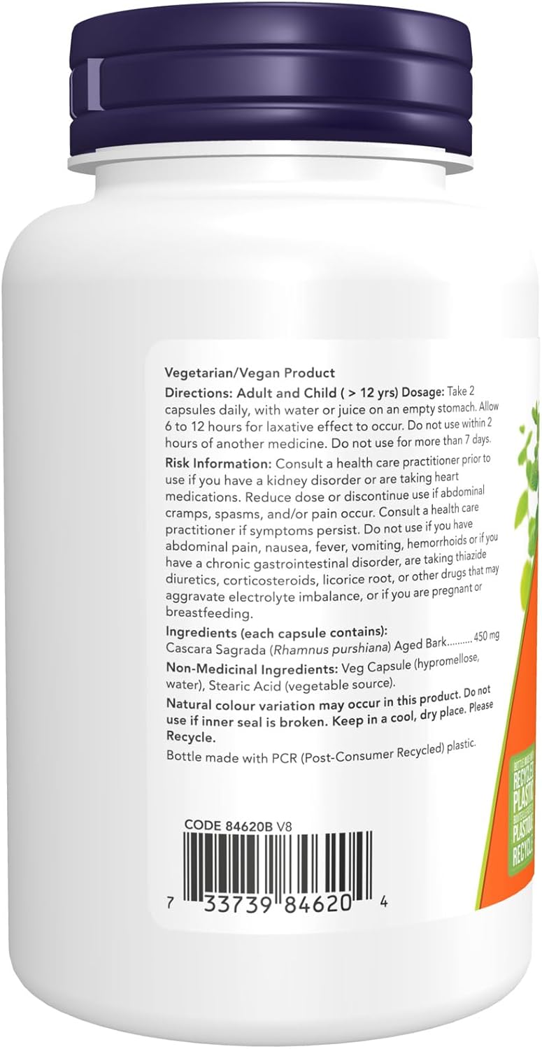 NOW Supplements, 鼠李皮 (Rhamnus purshiana) 450 毫克，草本规律，100 粒素食胶囊