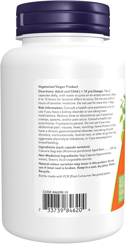 NOW Supplements, 鼠李皮 (Rhamnus purshiana) 450 毫克，草本规律，100 粒素食胶囊