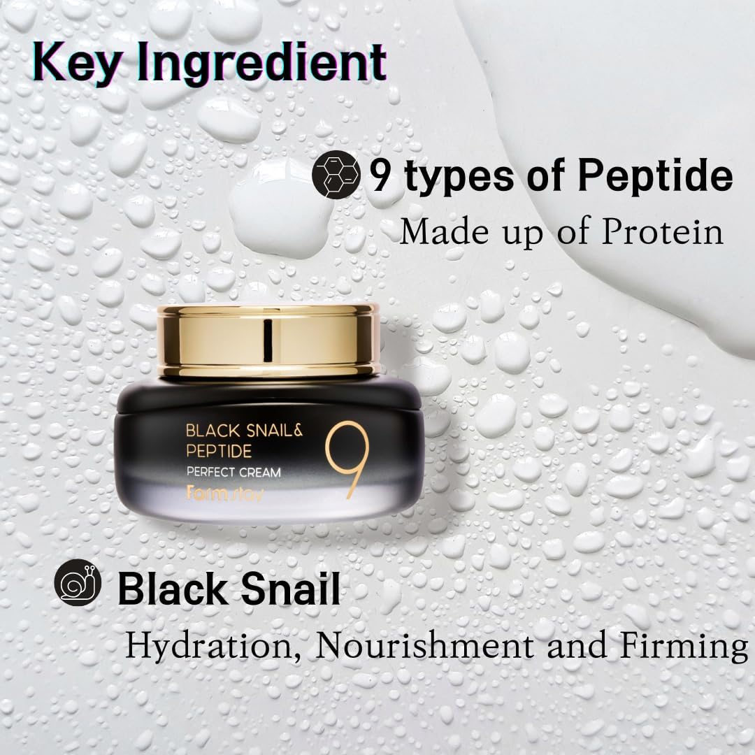 Farm Stay Farmstay Black Snail and Peptide 9 Perfect Cream - Anti Aging Cream with Peptide Formula - Fights Wrinkles and FIne Lines - Brightens Skin - 55 ml