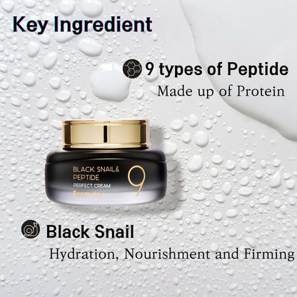 Farm Stay Farmstay Black Snail and Peptide 9 Perfect Cream - Anti Aging Cream with Peptide Formula - Fights Wrinkles and FIne Lines - Brightens Skin - 55 ml