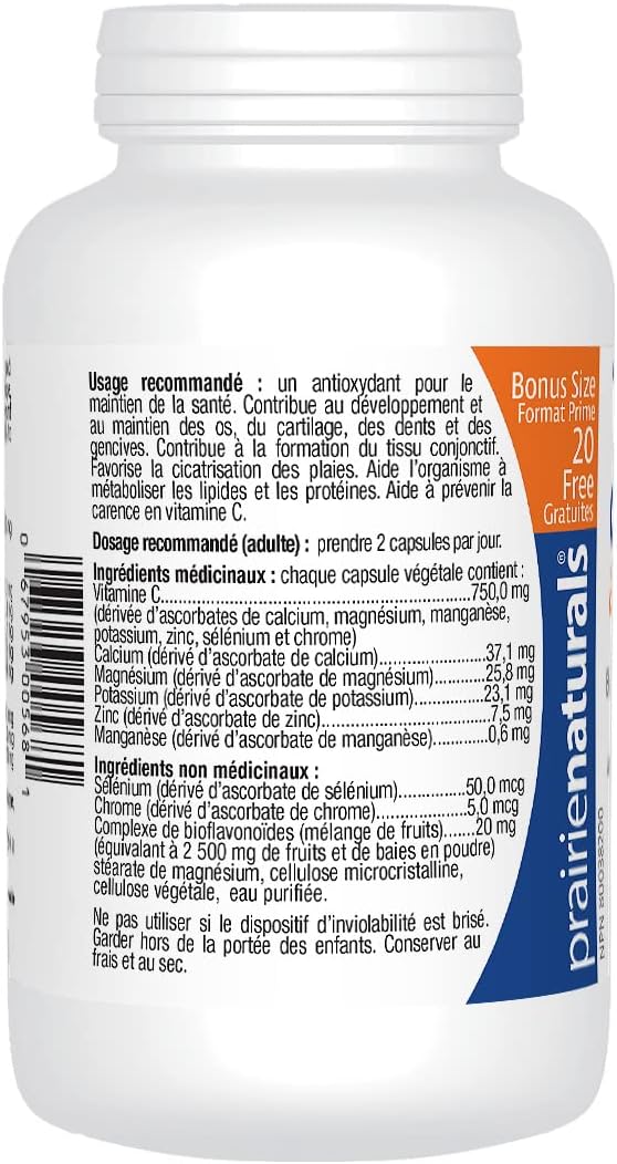 Prairie Naturals 维生素 C Force 矿物质抗坏血酸盐有助于骨骼/软骨/牙齿/牙龈/伤口愈合/和结缔组织的形成，维持肌肉功能，维持身体的……