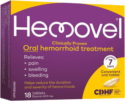 Hemovel 痔疮口服治疗 - 经临床验证，有效且方便地治疗内痔和外痔，缓解疼痛、肿胀和出血 - 18 片
