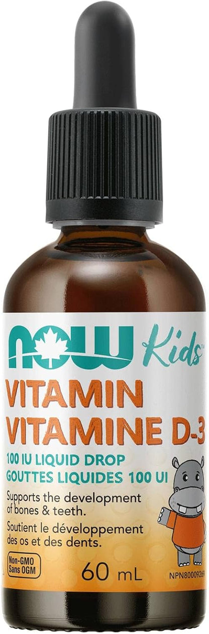 NOW Supplements，儿童液体维生素 D-3，强健骨骼*，结构支撑*，60 毫升
