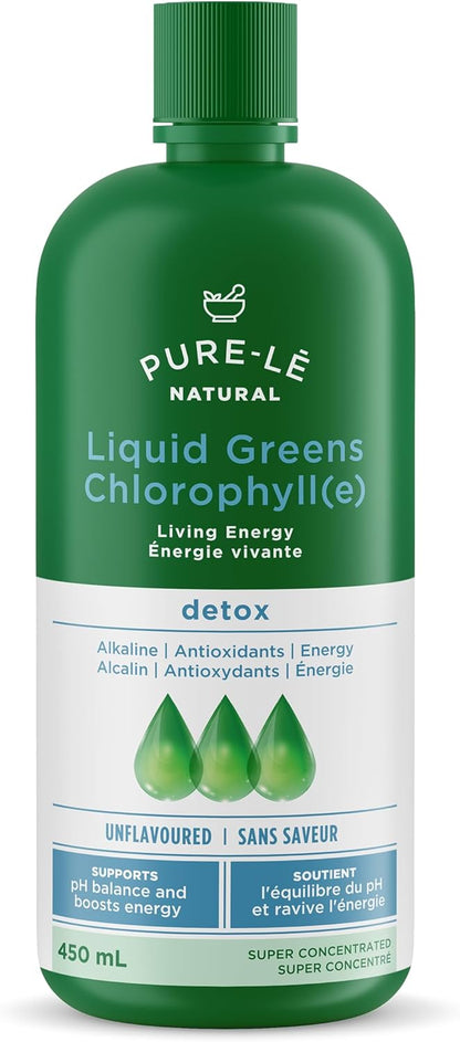 Pure-lē Natural Chlorophyll Liquid Greens | Organic (COR Certified), Gluten-Free, Vegan | Unflavored (450 mL) – Natural Body Deodorant, Alkalizing & Antioxidant Support