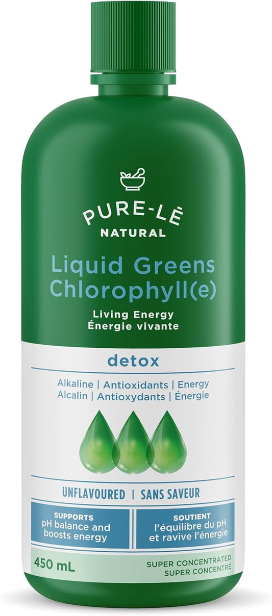 Pure-lē Natural Chlorophyll Liquid Greens | Organic (COR Certified), Gluten-Free, Vegan | Unflavored (450 mL) – Natural Body Deodorant, Alkalizing & Antioxidant Support