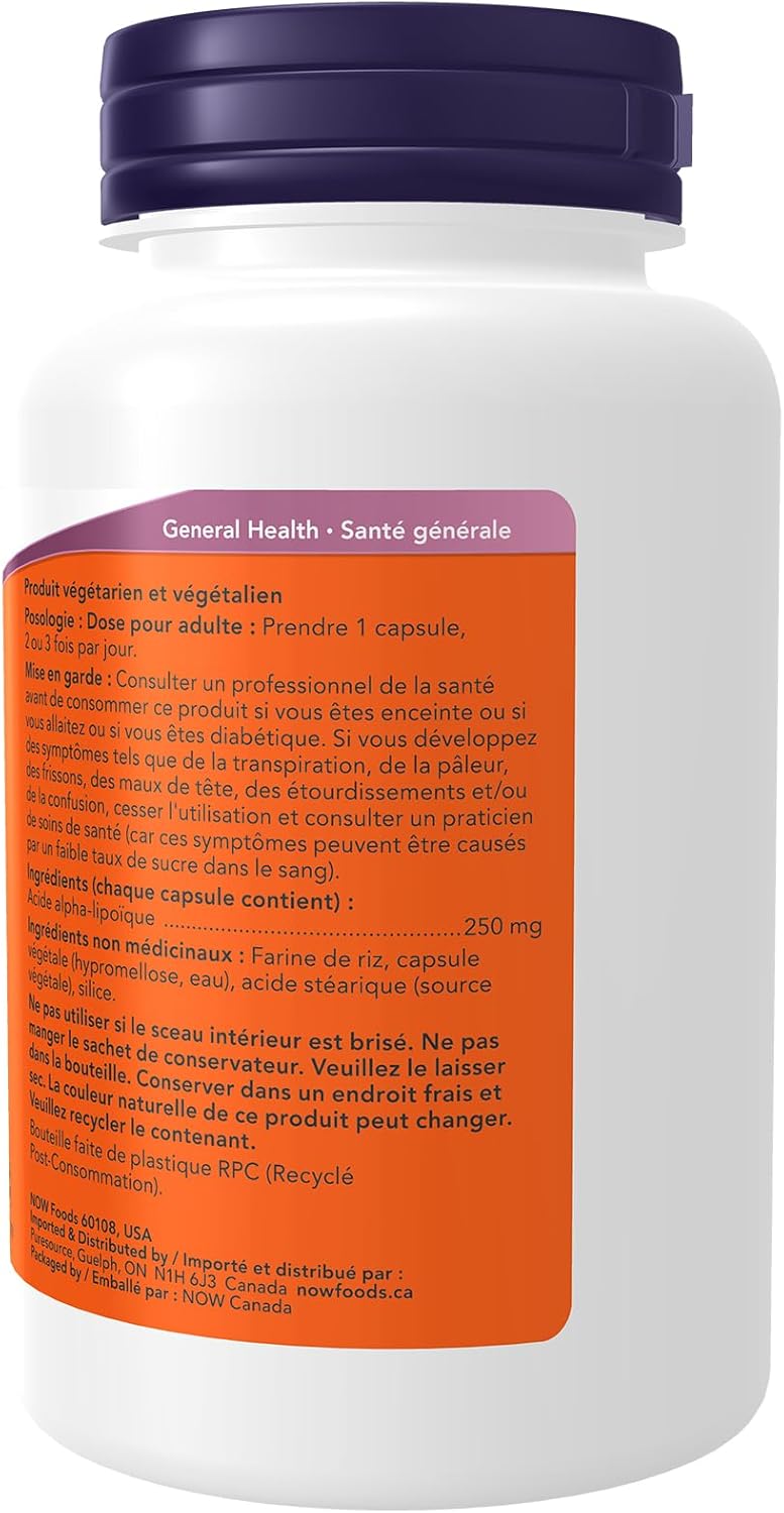 NOW Supplements, α-硫辛酸 250 毫克，支持穀胱甘肽生成，自由基清除劑，120 粒素食膠囊