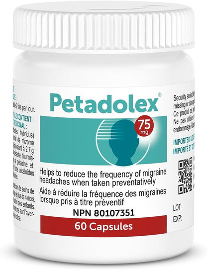 Pascoe - Petadolex - 75 毫克专利无 PA 白屈菜根提取物，用于治疗偏头痛（60 粒（1 包））