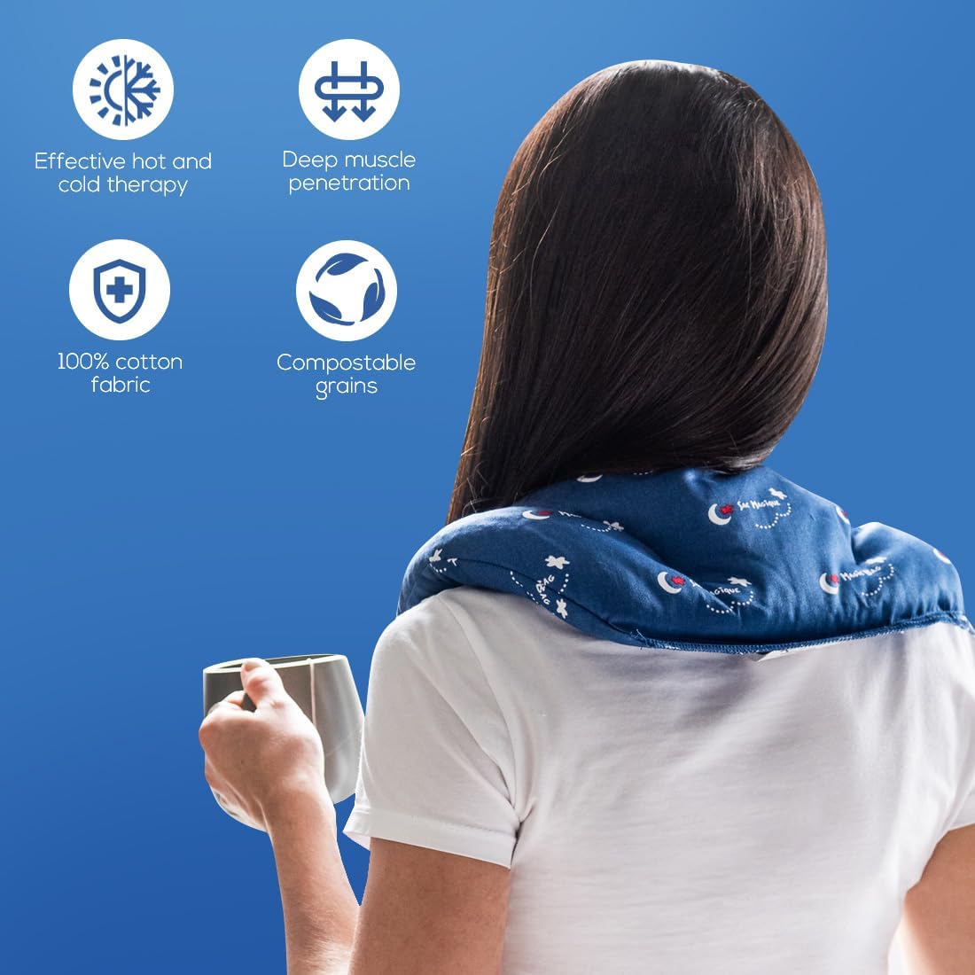 原廠魔法袋頸背加熱壓縮，冷熱療法，緩解頸部疼痛，榮獲家庭測試、家庭認可印章，無線，48 x 31 厘米（19 英寸 x 12 英寸）