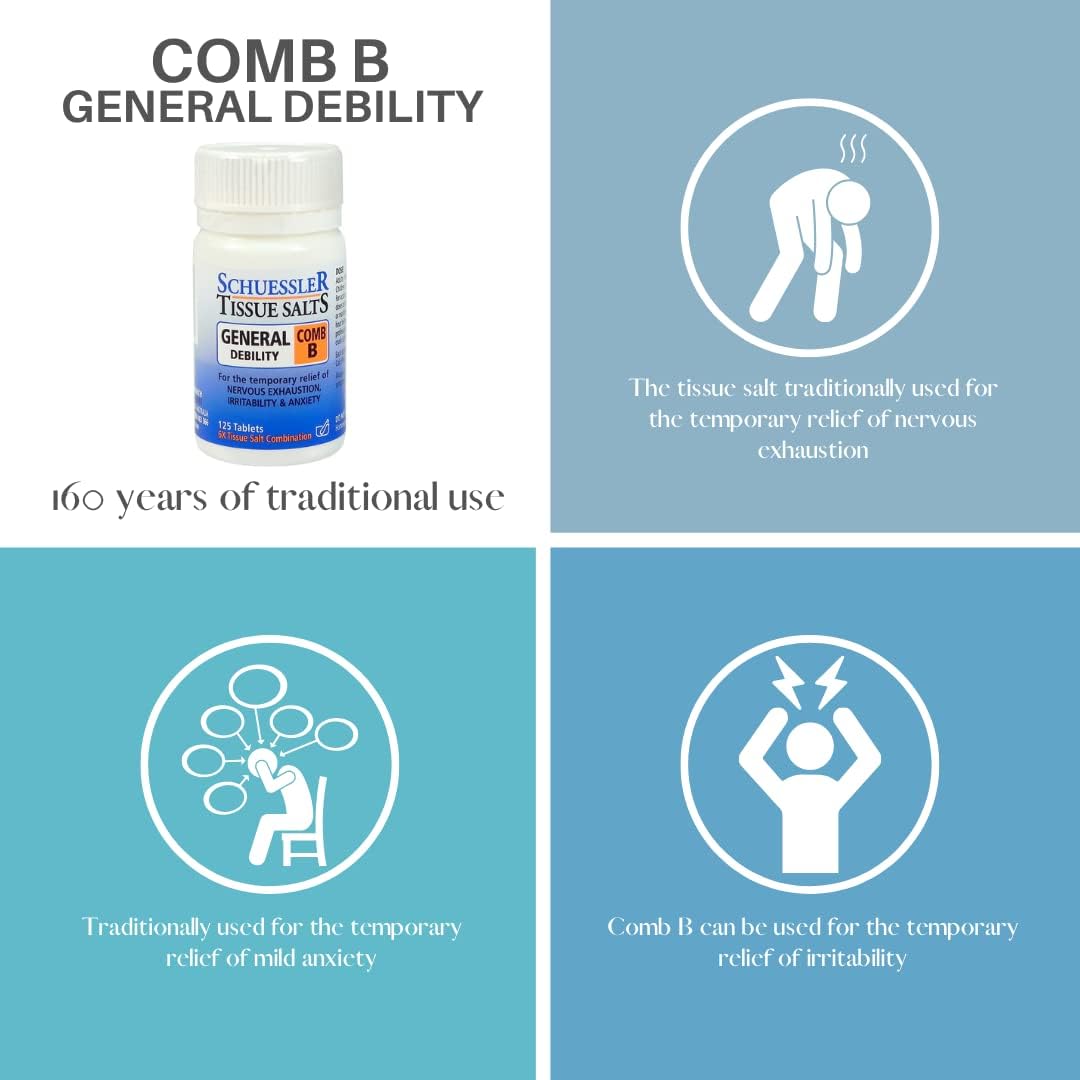 Martin & Pleasance - Schuessler 组织盐通用虚弱梳 B，125 片 - 传统上用于缓解神经衰弱、烦躁和轻度焦虑