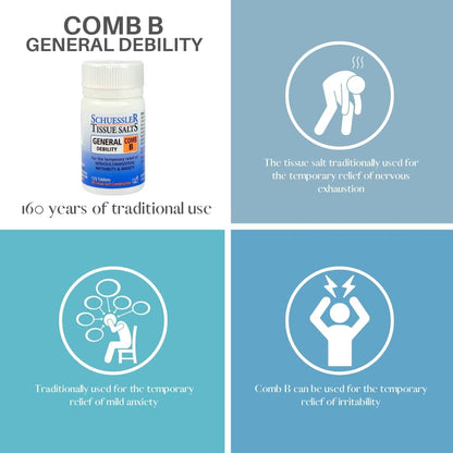 Martin & Pleasance - Schuessler 组织盐通用虚弱梳 B，125 片 - 传统上用于缓解神经衰弱、烦躁和轻度焦虑
