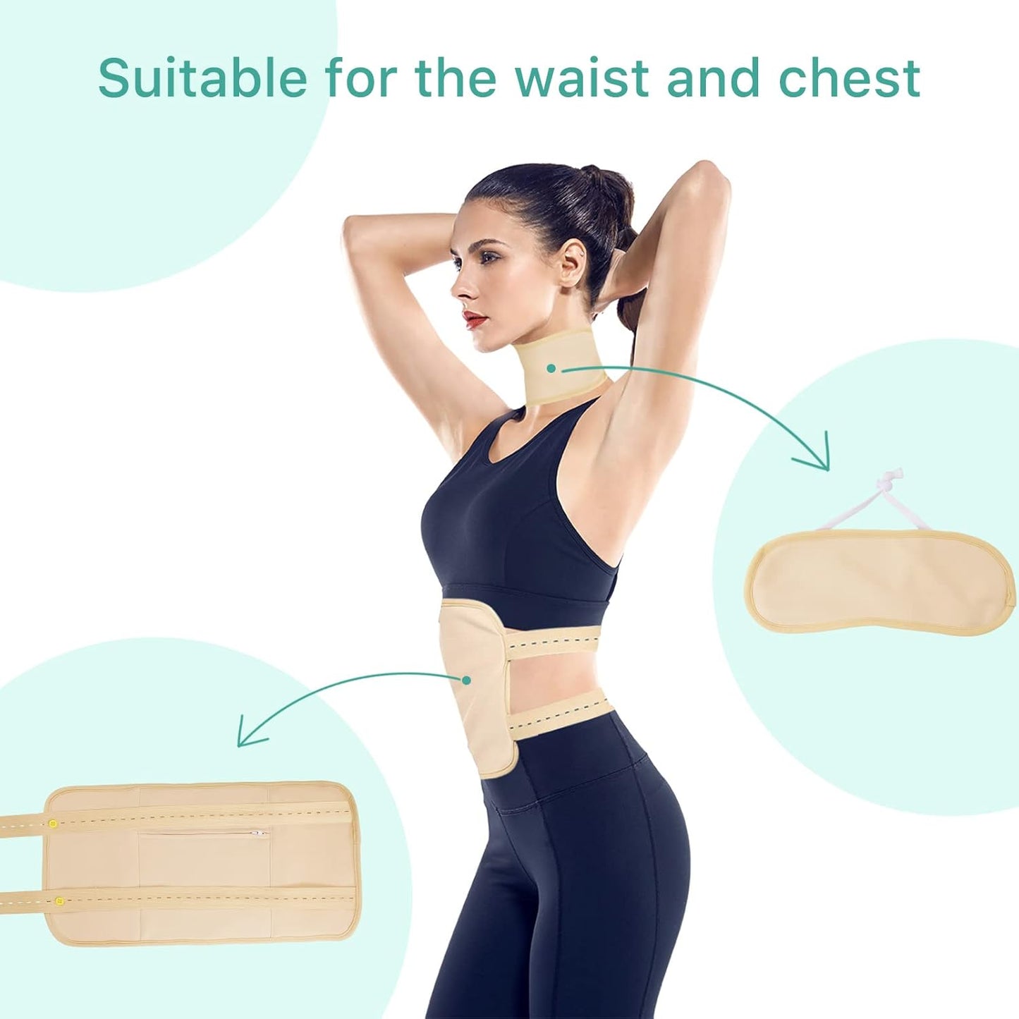 2 Pack Castor Oil Pack Wrap, Reusable Organic Castor Oil Pack Kit for Waist and Thyroid Neck, Castor Oil Packs for Liver Detox with Adjustable Elastic Strap Bamboo Cotton Machine Washable Anti Oil Leak (Premium Khaki Set)