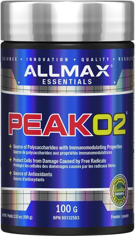 ALLMAX Essentials PEAKO2 – 有机适应原蘑菇混合物，支持耐力、力量和免疫健康，无麸质，素食 – 100 克（100 份）