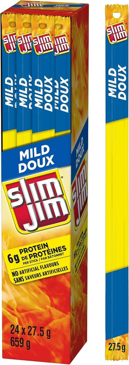 Slim Jim Giant Mild Meat Sticks, High Protein, 659g (24 Sticks x 27.5g)