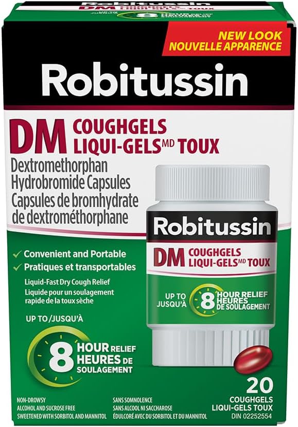 Robitussin DM Coughgels, Alcohol Free Liqui-Gels, 20 Count