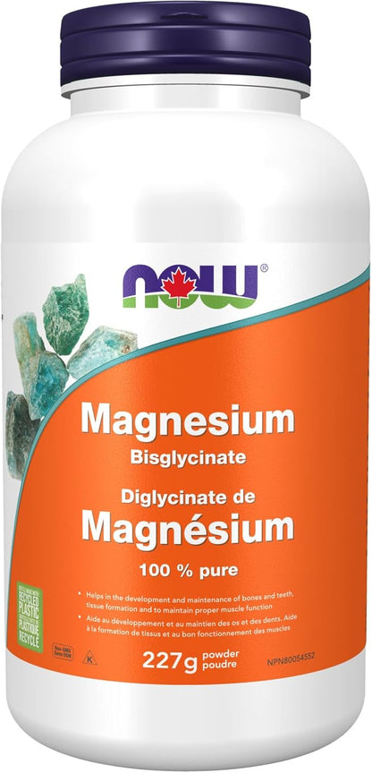 NOW Supplements，雙甘胺酸鎂粉，酵素功能，神經系統支持，227克