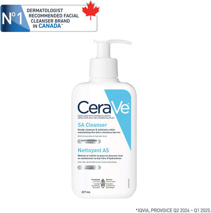 CeraVe SALICYLIC ACID Cleanser, Renewing SA Smoothing BHA Exfoliant for Face. Suitable for Keratosis Pilaris & Psoriasis. Gentle Cleanser With Hyaluronic Acid, Niacinamide, Vitamin D & Ceramides. Fragrance Free, No micro…