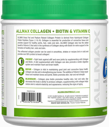 ALLMAX 胶原蛋白（含生物素 + 维生素 C）- 无味 - 草饲和牧场饲养 - 440 克 - 44 份