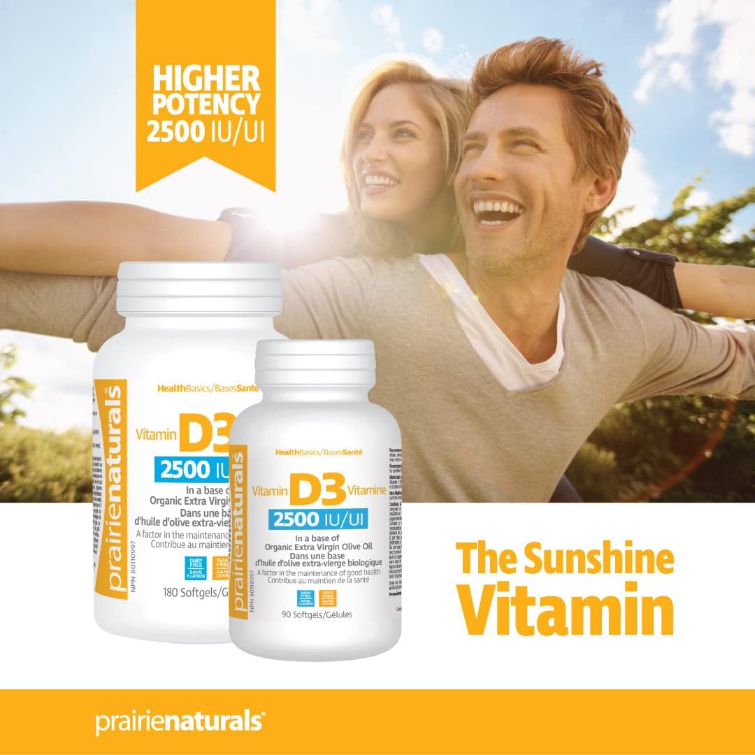 Prairie Naturals Vitamin D3 Cholecalciferol 2,500 IU in Organic Extra-Virgin Olive Oil Softgel - 90 Count