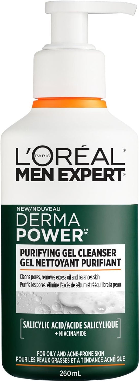 L’Oréal Paris Men Expert Derma Power Purifying Gel Cleanser, Salicylic Acid & Niacinamde Oil Control Acne Face Wash for Men, for Acne-Prone & Oily Skin, 260ml