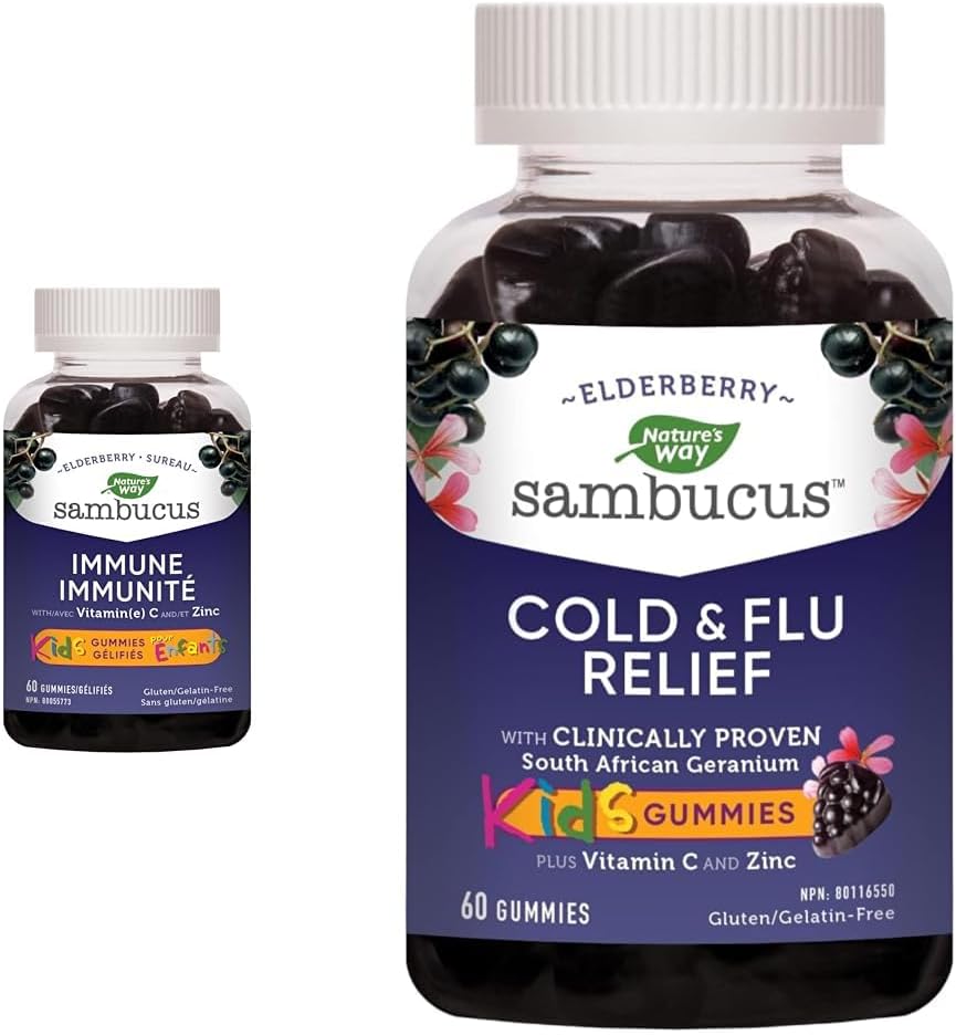 Nature's Way 接骨木免疫感冒和流感护理接骨木软糖和接骨木感冒和流感缓解接骨木儿童软糖