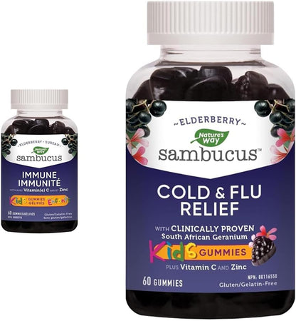 Nature's Way 接骨木免疫感冒和流感护理接骨木软糖和接骨木感冒和流感缓解接骨木儿童软糖