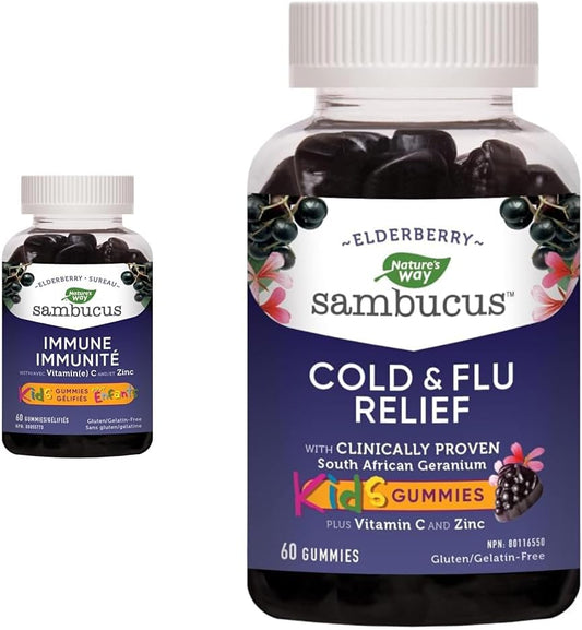 Nature's Way 接骨木免疫感冒和流感护理接骨木软糖和接骨木感冒和流感缓解接骨木儿童软糖