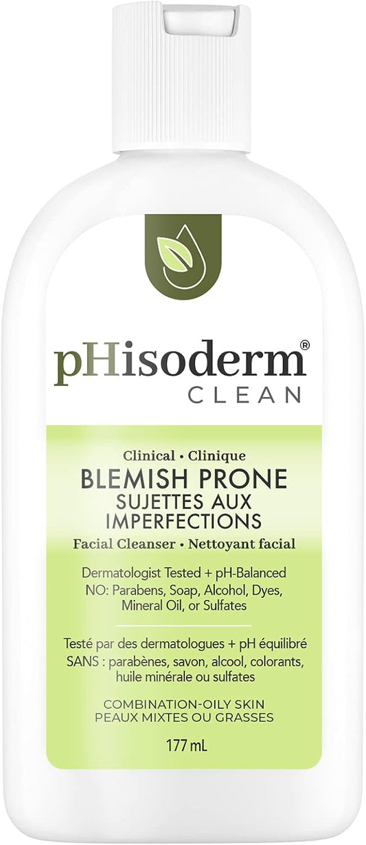 pHisoderm CLEAN Blemish-Prone Facial Cleanser with Salicylic Acid and Hyaluronic Acid, Paraben-Free, Soap-Free, Mineral Oil Free 177 ml (Pack of 1)