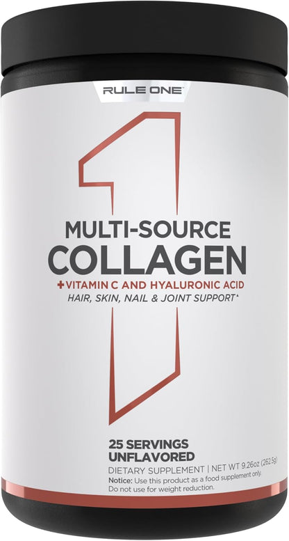 Rule 1 Multi-Source Collagen Powder - Bovine, Chicken, Fish & Eggshell Collagen Sources + Hyaluronic Acid & Vitamin C for Hair, Skin, Nail, Joint, Connective Tissue Support (25 Servings, Unflavored)