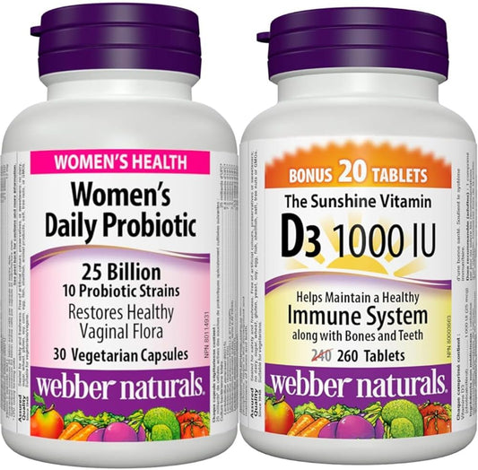Webber Naturals Probiotic Women's Daily + Vitamin D3 1000 IU Bundle