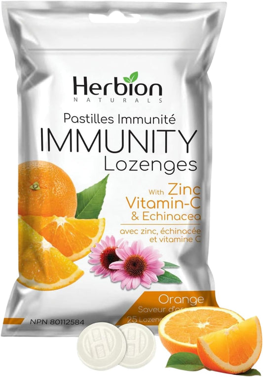 Herbion Naturals Immunity Lozenges with Zinc, Vitamin-C & Echinacea, Source of Antioxidants Helps Maintain & Support Immune System, Promote Good Health for Adults & Kids 6+, 25 CT, Orange Flavour.