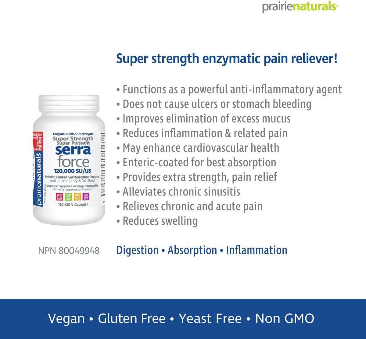 Prairie Naturals Super Strength Serra Force 120,000 SU VCaps Bonus - 140 Count