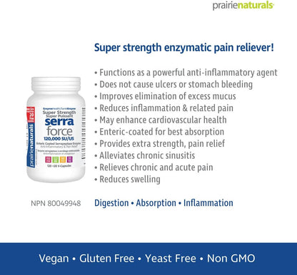 Prairie Naturals Super Strength Serra Force 120,000 SU VCaps Bonus - 140 Count